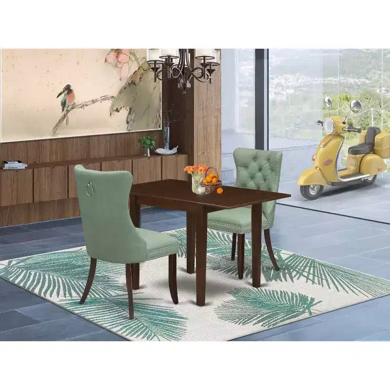 Ensemble de salle à manger 3 pièces HomeStock avec plateau rectangulaire en bois massif finition acajou et rabats