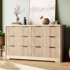 Commode à 6 tiroirs cannelés COZONY, meuble de rangement moderne, grand plateau, support TV pour chambre et salon