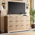 Commode à 6 tiroirs cannelés COZONY, meuble de rangement moderne, grand plateau, support TV pour chambre et salon