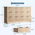 Commode à 6 tiroirs cannelés COZONY, meuble de rangement moderne, grand plateau, support TV pour chambre et salon