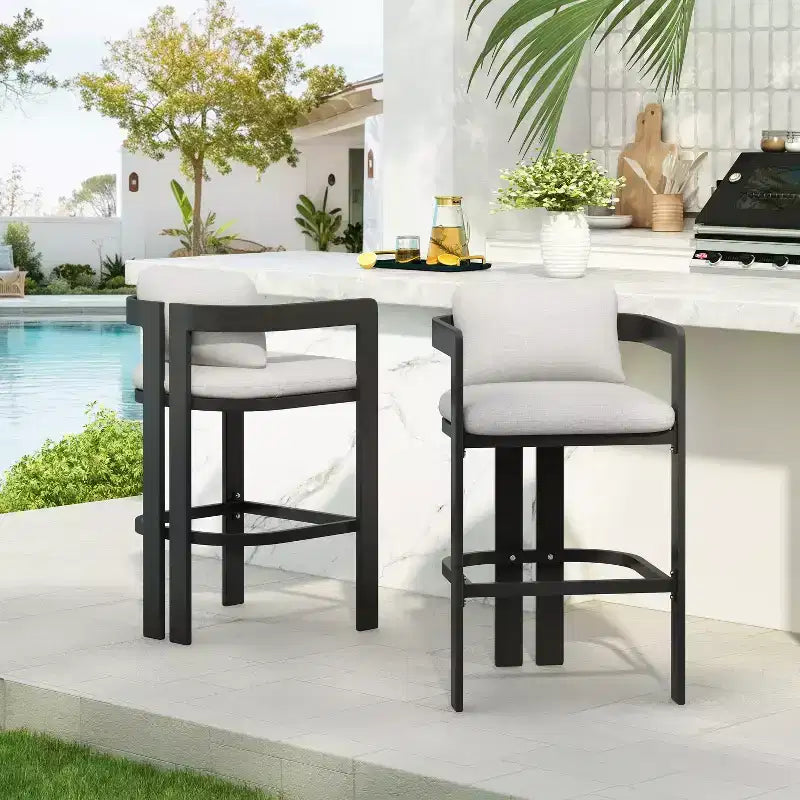 Tabourets de bar d'extérieur en aluminium Cal modernes avec coussin Christopher Knight Home