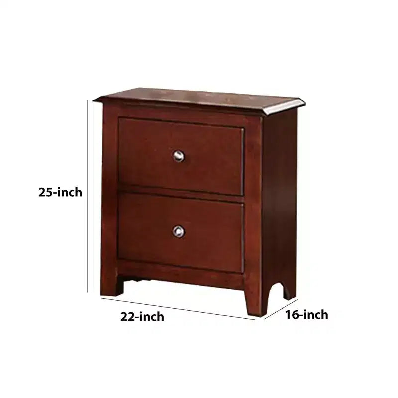 Table de chevet en bois Royal Hampton 25 po à 2 tiroirs avec poignées en métal, marron