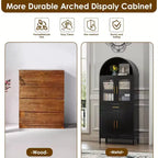 COZONY Armoire haute métallique arquée, Bibliothèque de garde-manger avec porte vitrée et tiroir Étagères réglables pour salon et cuisine