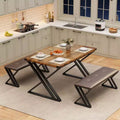 Bench-Style Dining Table Set Wooden dining table with 2 benches 4-6 person dining table and chair set Suitable for kitchens and apartments