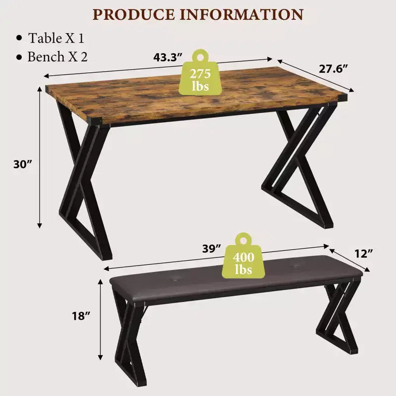 Ensemble de salle à manger style banc Table à manger en bois avec 2 bancs Ensemble table et chaises pour 4-6 personnes Convient aux cuisines et appartements