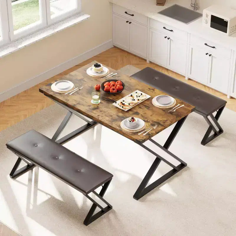 Ensemble de salle à manger style banc Table à manger en bois avec 2 bancs Ensemble table et chaises pour 4-6 personnes Convient aux cuisines et appartements