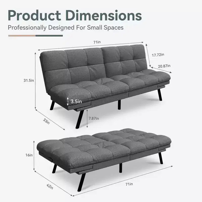 Dyonery 71 Canapé-lit futon convertible moderne, canapé-lit en lin avec coussins amovibles, dossier et accoudoirs réglables pour salon