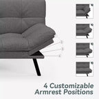 Dyonery 71 Canapé-lit futon convertible moderne, canapé-lit en lin avec coussins amovibles, dossier et accoudoirs réglables pour salon
