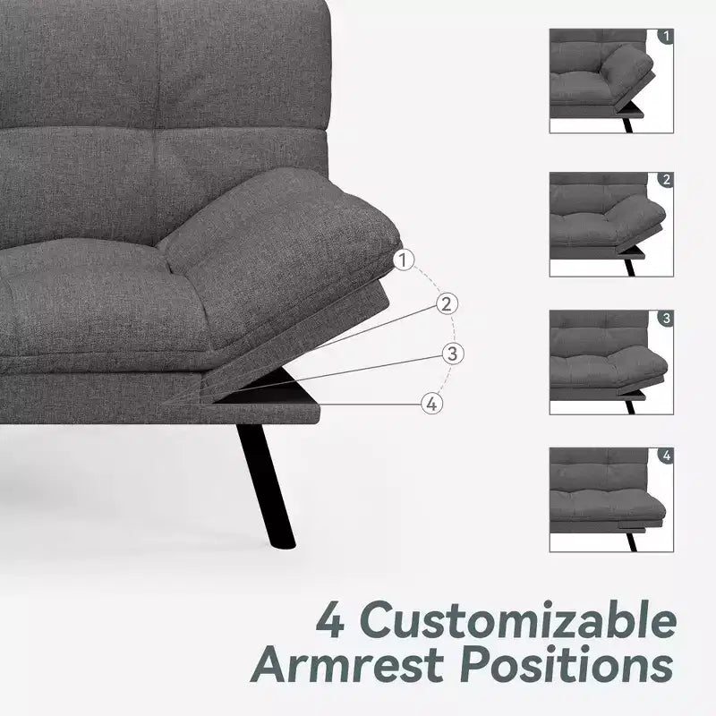 Dyonery 71 Canapé-lit futon convertible moderne, canapé-lit en lin avec coussins amovibles, dossier et accoudoirs réglables pour salon