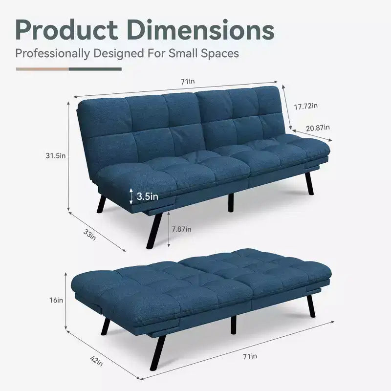 Dyonery 71 Canapé-lit futon convertible moderne, canapé-lit en lin avec coussins amovibles, dossier et accoudoirs réglables pour salon