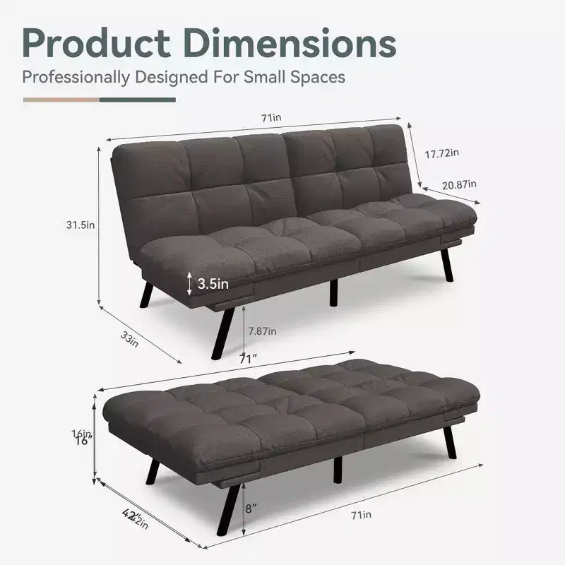 Dyonery 71 Canapé-lit futon convertible moderne, canapé-lit en lin avec coussins amovibles, dossier et accoudoirs réglables pour salon