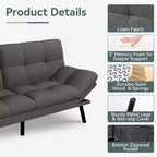 Dyonery 71 Canapé-lit futon convertible moderne, canapé-lit en lin avec coussins amovibles, dossier et accoudoirs réglables pour salon
