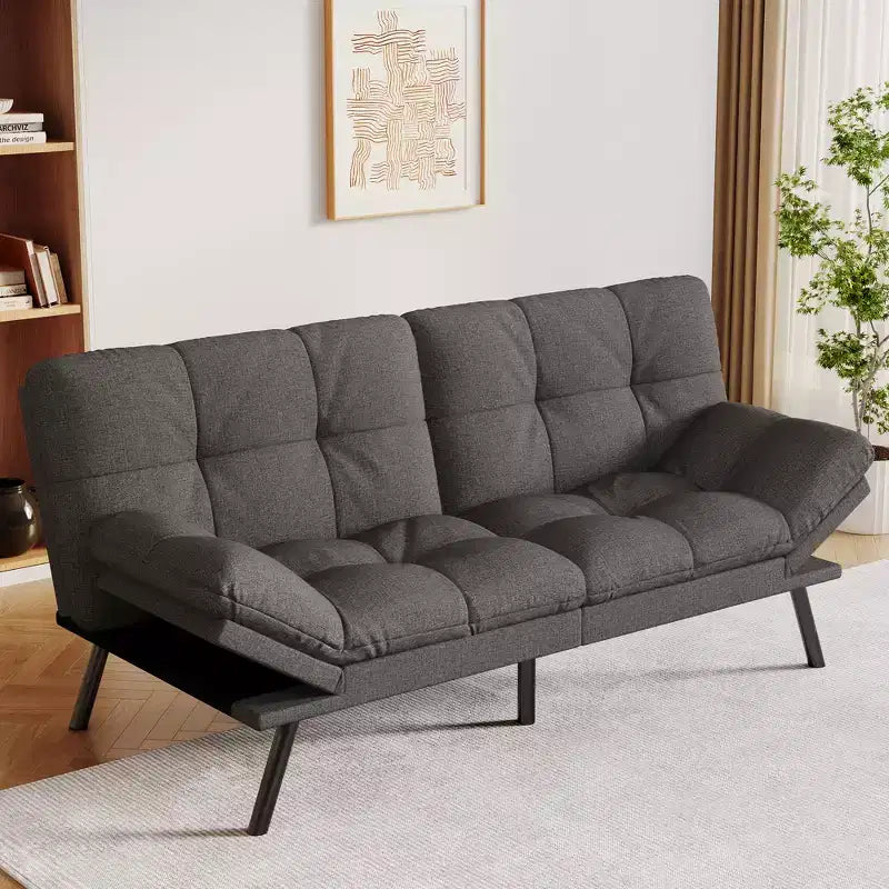 Dyonery 71 Canapé-lit futon convertible moderne, canapé-lit en lin avec coussins amovibles, dossier et accoudoirs réglables pour salon