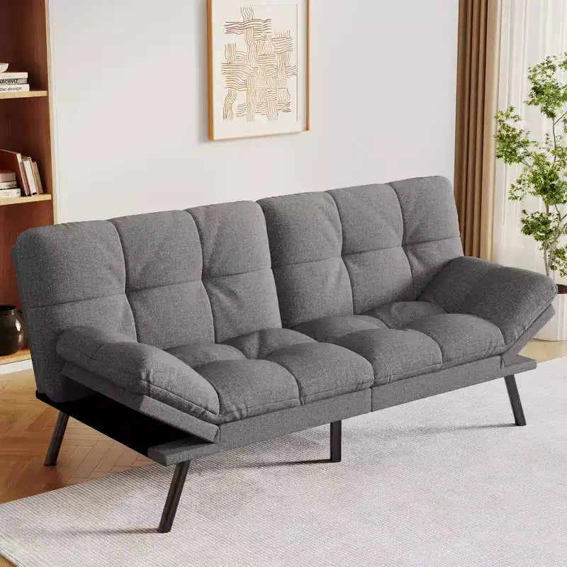 Dyonery 71 Canapé-lit futon convertible moderne, canapé-lit en lin avec coussins amovibles, dossier et accoudoirs réglables pour salon