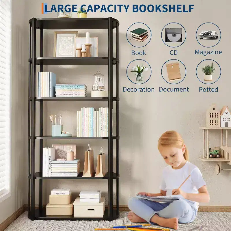 71 bibliothèques à 5 niveaux, étagères de rangement autoportantes hautes pour chambre, salon et bureau