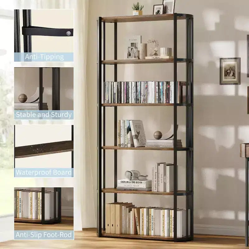 71 bibliothèques à 5 niveaux, étagères de rangement autoportantes hautes pour chambre, salon et bureau