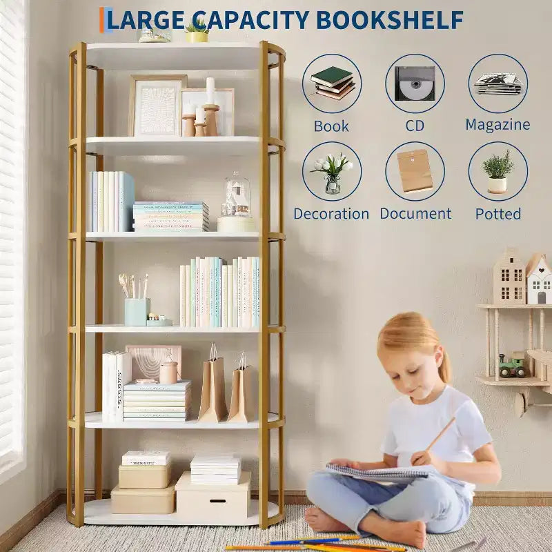 71 bibliothèques à 5 niveaux, étagères de rangement autoportantes hautes pour chambre, salon et bureau