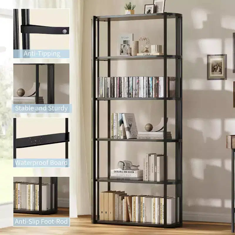 71 bibliothèques à 5 niveaux, étagères de rangement autoportantes hautes pour chambre, salon et bureau