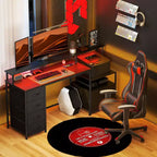 Bureau d'ordinateur avec prises de courant et lumières LED, table d'ordinateur de 67 pouces avec classeur et tiroirs en tissu