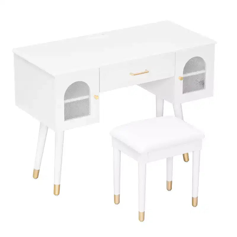 Furniliving Ensemble élégant coiffeuse et chaise, coiffeuse moderne avec rangement, bureau, port de charge