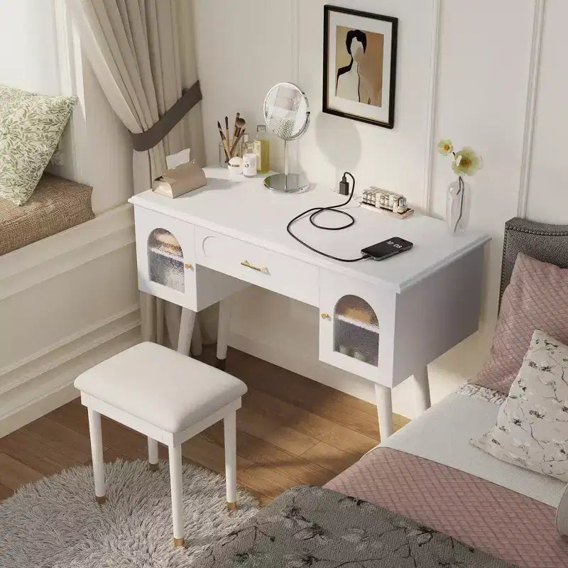 Furniliving Ensemble élégant coiffeuse et chaise, coiffeuse moderne avec rangement, bureau, port de charge