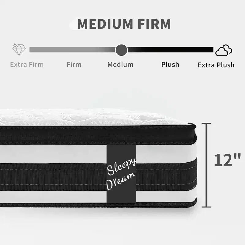 Matelas hybride Whisen 12 Twin XL avec mousse à mémoire de forme, housse respirante rafraîchissante, ressorts ensachés individuels