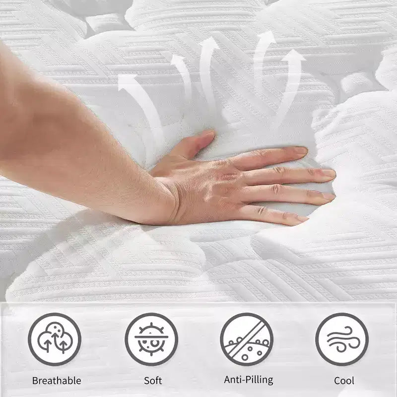 Matelas hybride Whisen 12 Twin XL avec mousse à mémoire de forme, housse respirante rafraîchissante, ressorts ensachés individuels