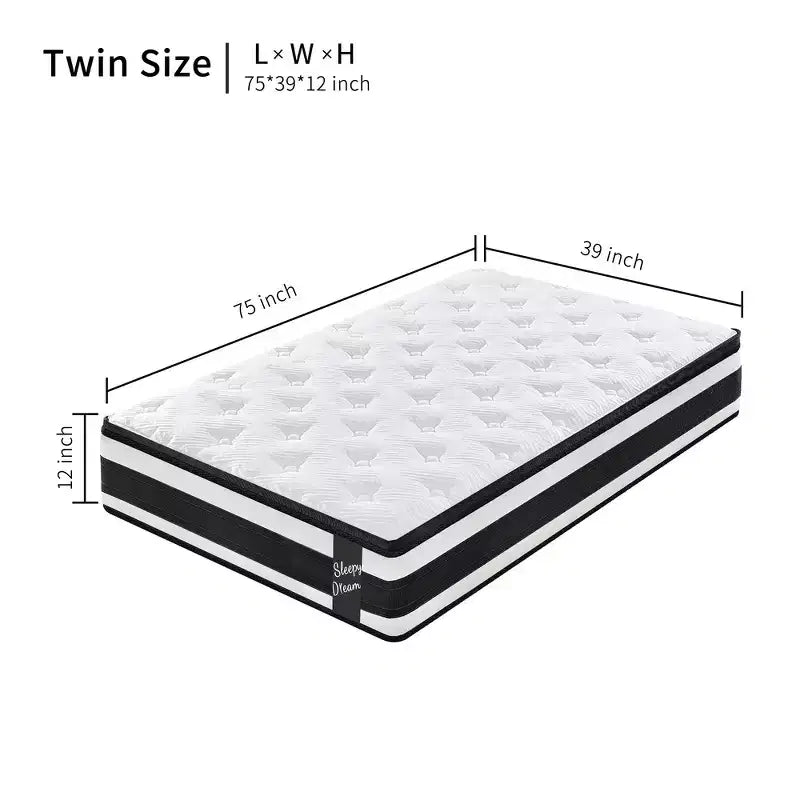 Matelas hybride Whisen 12 Twin XL avec mousse à mémoire de forme, housse respirante rafraîchissante, ressorts ensachés individuels