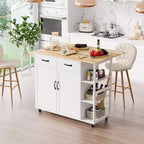 43 White Rolling Kitchen Island Cart C Fold-Down Drop-Leaf Table with Storage Drawer & Towel Rack, Mobile Breakfast Bar for Kitchen & Dining