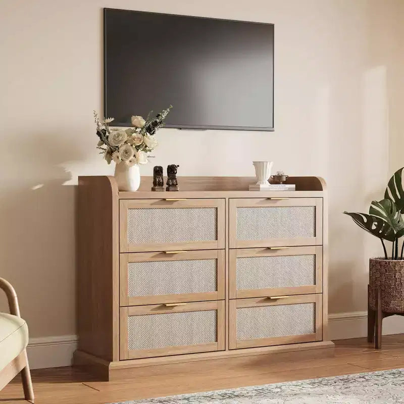 Commode à 6 tiroirs en tissu robuste - Solution de rangement de bureau avec tubes de support en métal et plastique pour chambre à coucher, dortoir, entrée et organisation