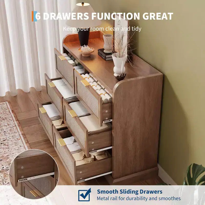 Commode à 6 tiroirs en tissu robuste - Solution de rangement de bureau avec tubes de support en métal et plastique pour chambre à coucher, dortoir, entrée et organisation