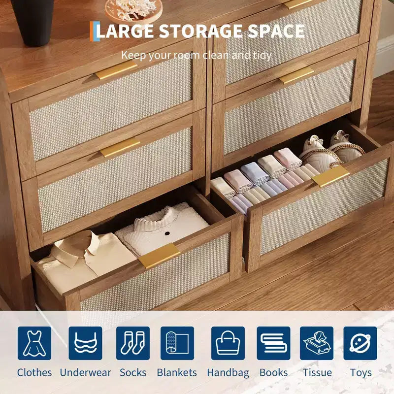 Commode à 6 tiroirs en tissu robuste - Solution de rangement de bureau avec tubes de support en métal et plastique pour chambre à coucher, dortoir, entrée et organisation