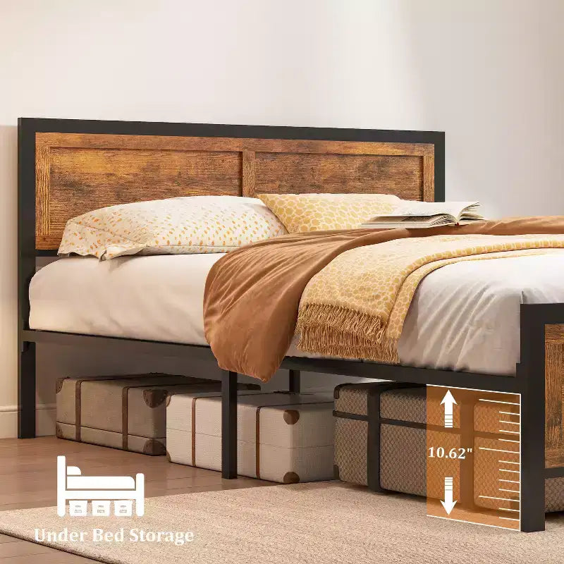 Le cadre de lit à lattes de style rétro de Dyonery convient aux matelas d'une hauteur allant de 10 à 14 pouces.