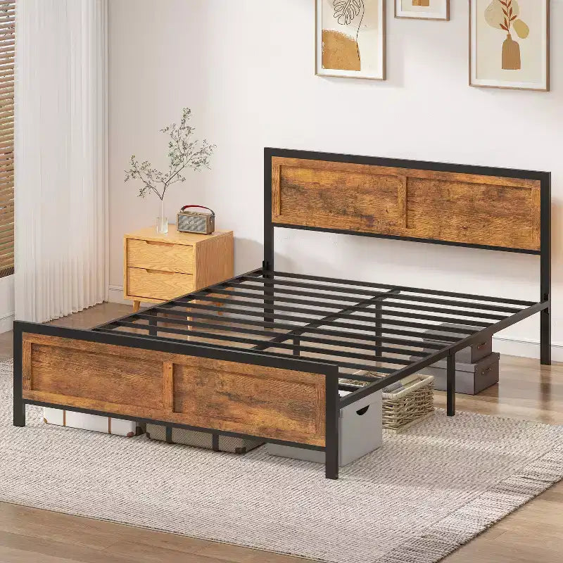 Le cadre de lit à lattes de style rétro de Dyonery convient aux matelas d'une hauteur allant de 10 à 14 pouces.
