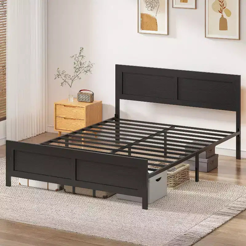 Le cadre de lit à lattes de style rétro de Dyonery convient aux matelas d'une hauteur allant de 10 à 14 pouces.
