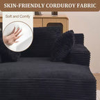 Efomao 66inx48in Chaise longue d'intérieur moderne en velours côtelé, canapé-lit profond avec accoudoirs, aucun assemblage requis, noir