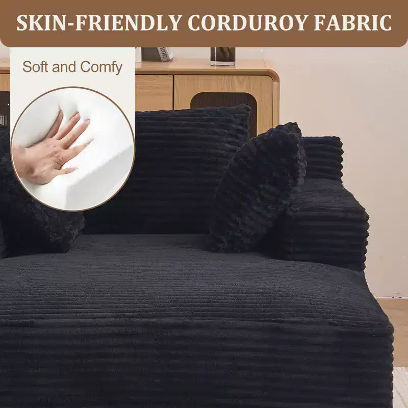 Efomao 66inx48in Chaise longue d'intérieur moderne en velours côtelé, canapé-lit profond avec accoudoirs, aucun assemblage requis, noir