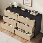 Commode à 6 tiroirs pour chambre à coucher, Organiseur de commode double moderne avec 6 tiroirs, Commode en bois pour salon, couloir, entrée