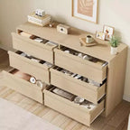 Commode à 6 tiroirs pour chambre à coucher, Organiseur de commode double moderne avec 6 tiroirs, Commode en bois pour salon, couloir, entrée