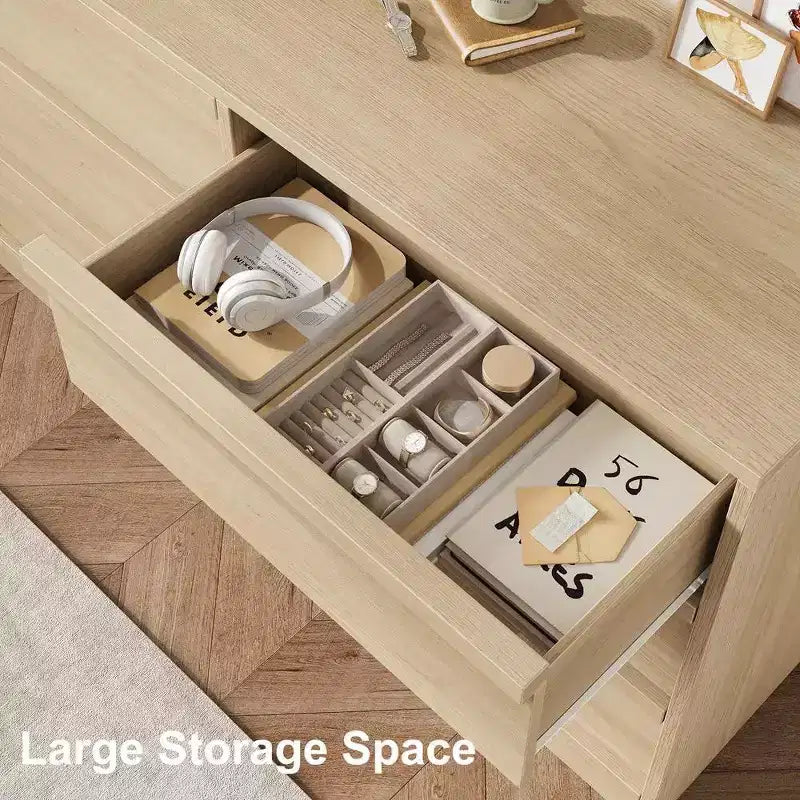 Commode à 6 tiroirs pour chambre à coucher, Organiseur de commode double moderne avec 6 tiroirs, Commode en bois pour salon, couloir, entrée