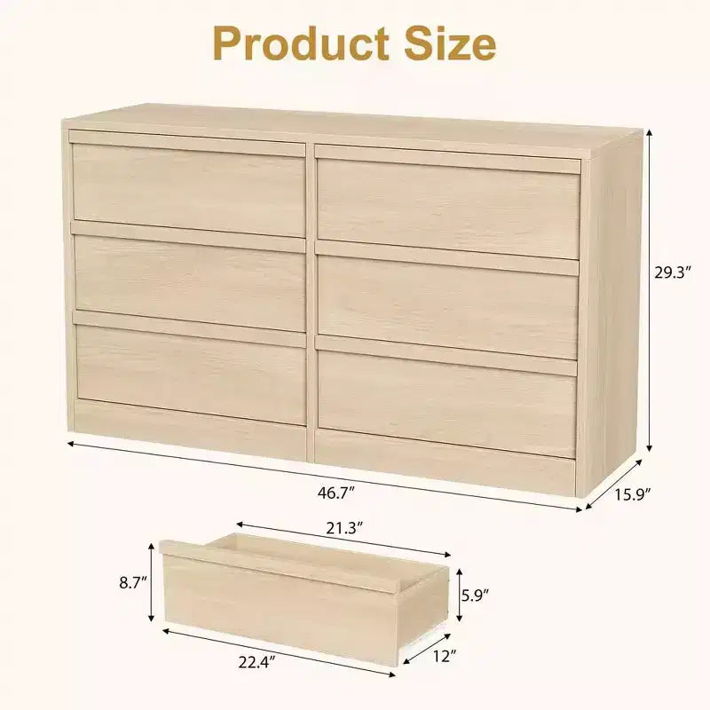 Commode à 6 tiroirs pour chambre à coucher, Organiseur de commode double moderne avec 6 tiroirs, Commode en bois pour salon, couloir, entrée