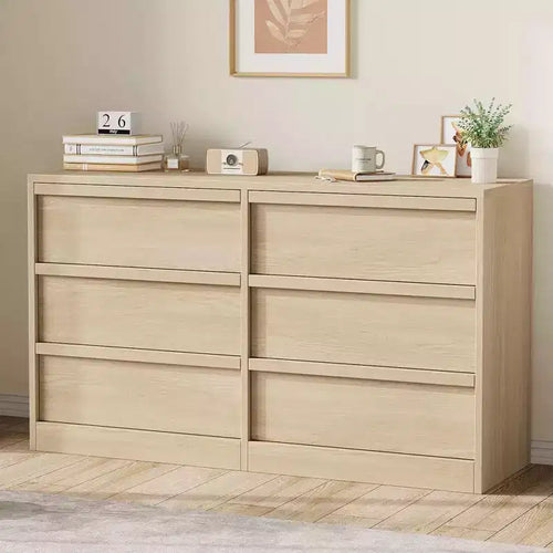 6 Drawer Dresser for Bedroom, Modern Double Dresser Organizer with 6 Drawers, Wooden Chest of Drawers for Living Room, Hallway, Entryway