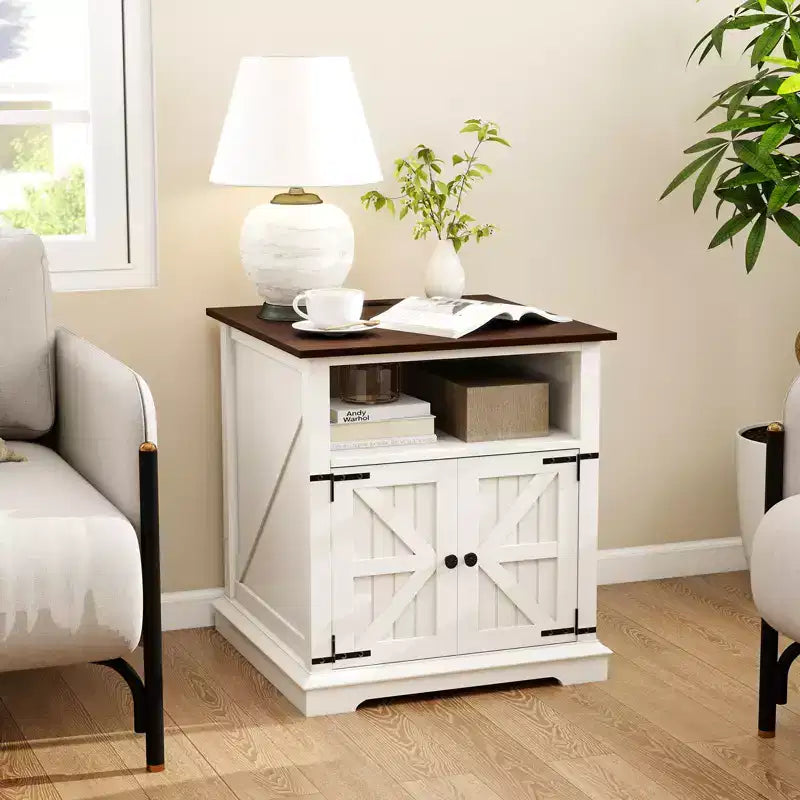 Table d'appoint Dyonery avec station de charge, tables d'appoint de salon style ferme de 61 cm, table de chevet rustique en bois, pour chambre à coucher, noir