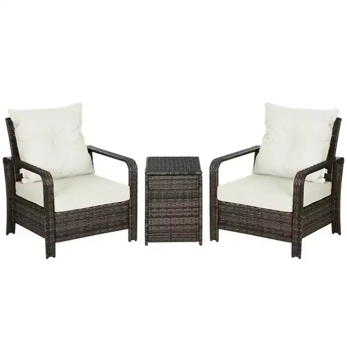 3 Piece Patio Furniture, PE Wicker Storage Table & Chairs