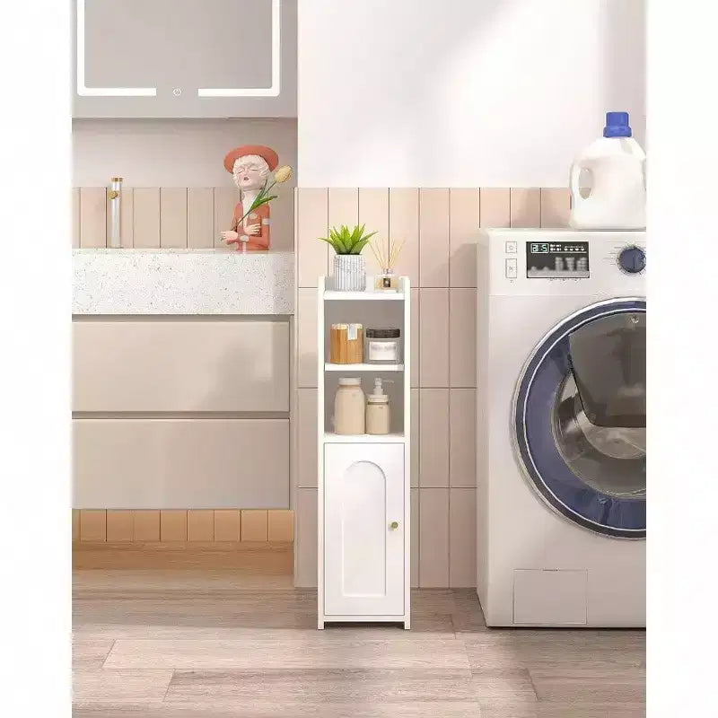 Meuble de rangement de salle de bain d'angle avec portes et étagère réglable, meuble étroit pour papier toilette, petits espaces, blanc