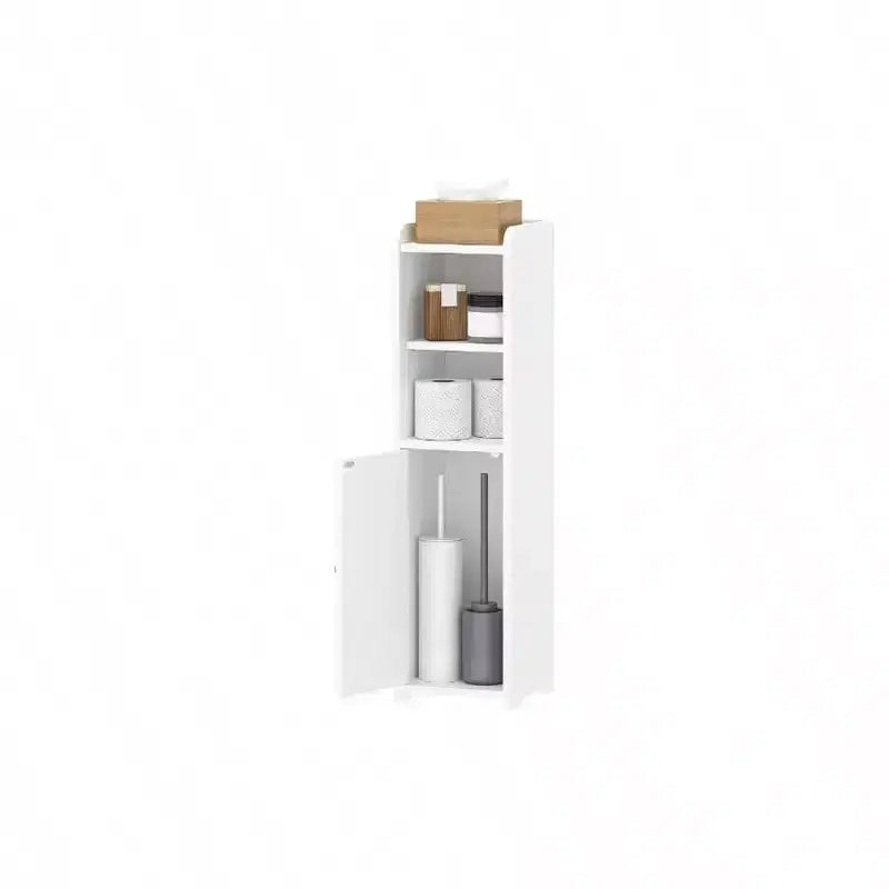 Meuble de rangement de salle de bain d'angle avec portes et étagère réglable, meuble étroit pour papier toilette, petits espaces, blanc