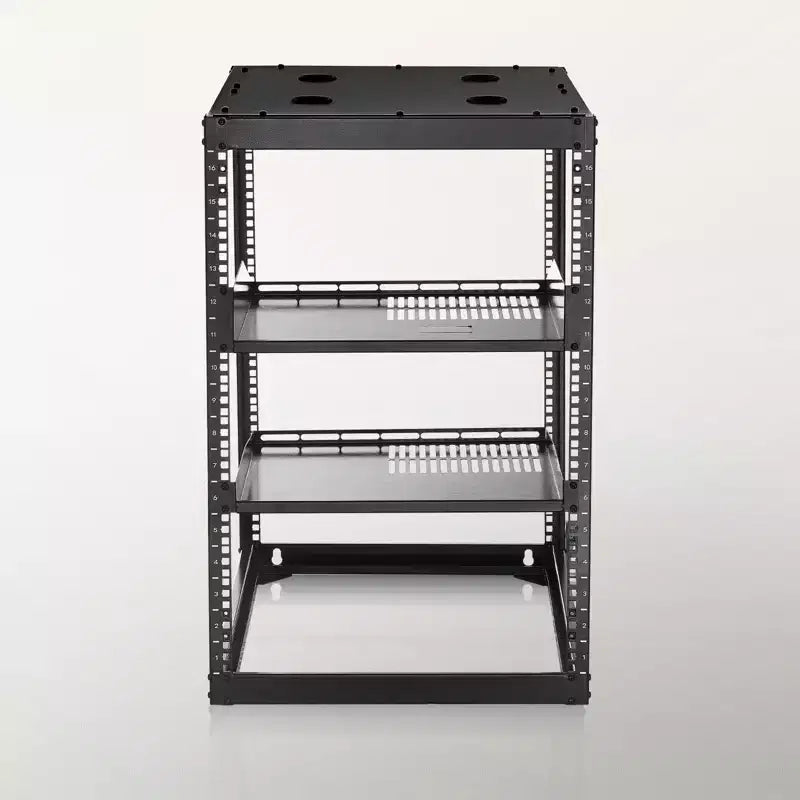 Rack de réseau à cadre ouvert VEVOR 16U, profondeur 23 pouces, rack de serveur mural ou sur pied, robuste 4 montants, avec étagères ventilées, noir