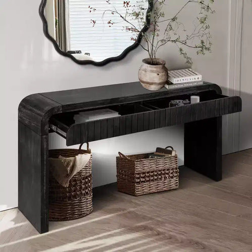 59 Table Console d'Entrée Vintage avec Tiroirs, Poignées Dissimulées, Table de Couloir au Design Courbé pour Salon ou Salle à Manger - Panipeachy