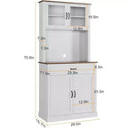 Meuble de rangement haut pour garde-manger - Armoires de cuisine avec support pour micro-ondes, portes en verre cannelé, tiroir, étagères réglables - Parfait pour les salles à manger