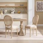 Lot de 2 chaises de salle à manger rustiques françaises rembourrées avec dossier en rotin, chaises de cuisine sans accoudoirs en bois massif de style ferme pour salle à manger - Panipeachy